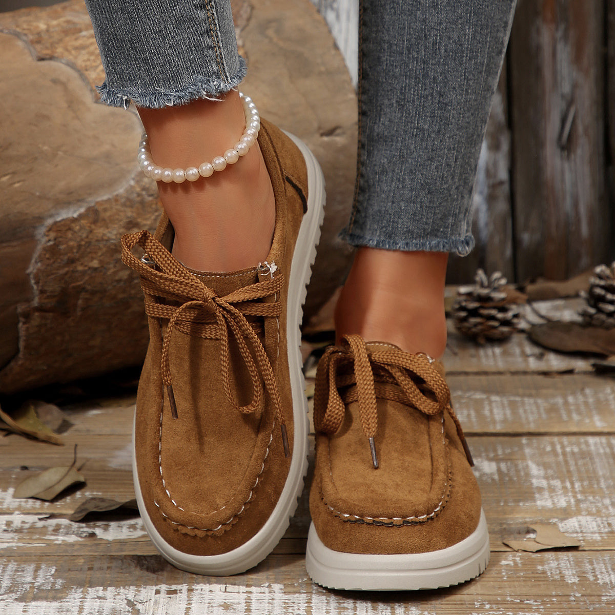 Women's Vintage Lace-Up Moccasin Shoes