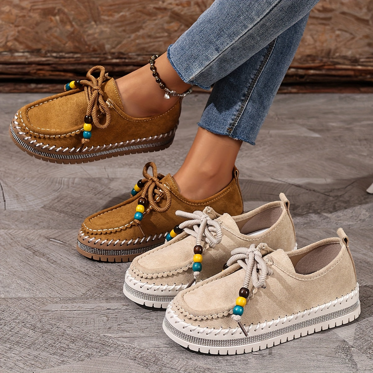 Women's Vintage Pearl Lace-Up Shoes