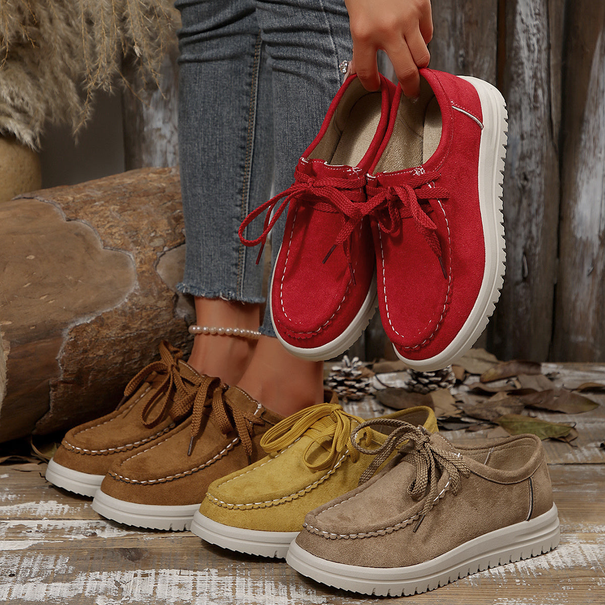 Women's Vintage Lace-Up Moccasin Shoes
