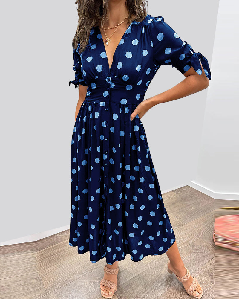 JESSY | STYLISH POLKA DOT V-NECK DRESS