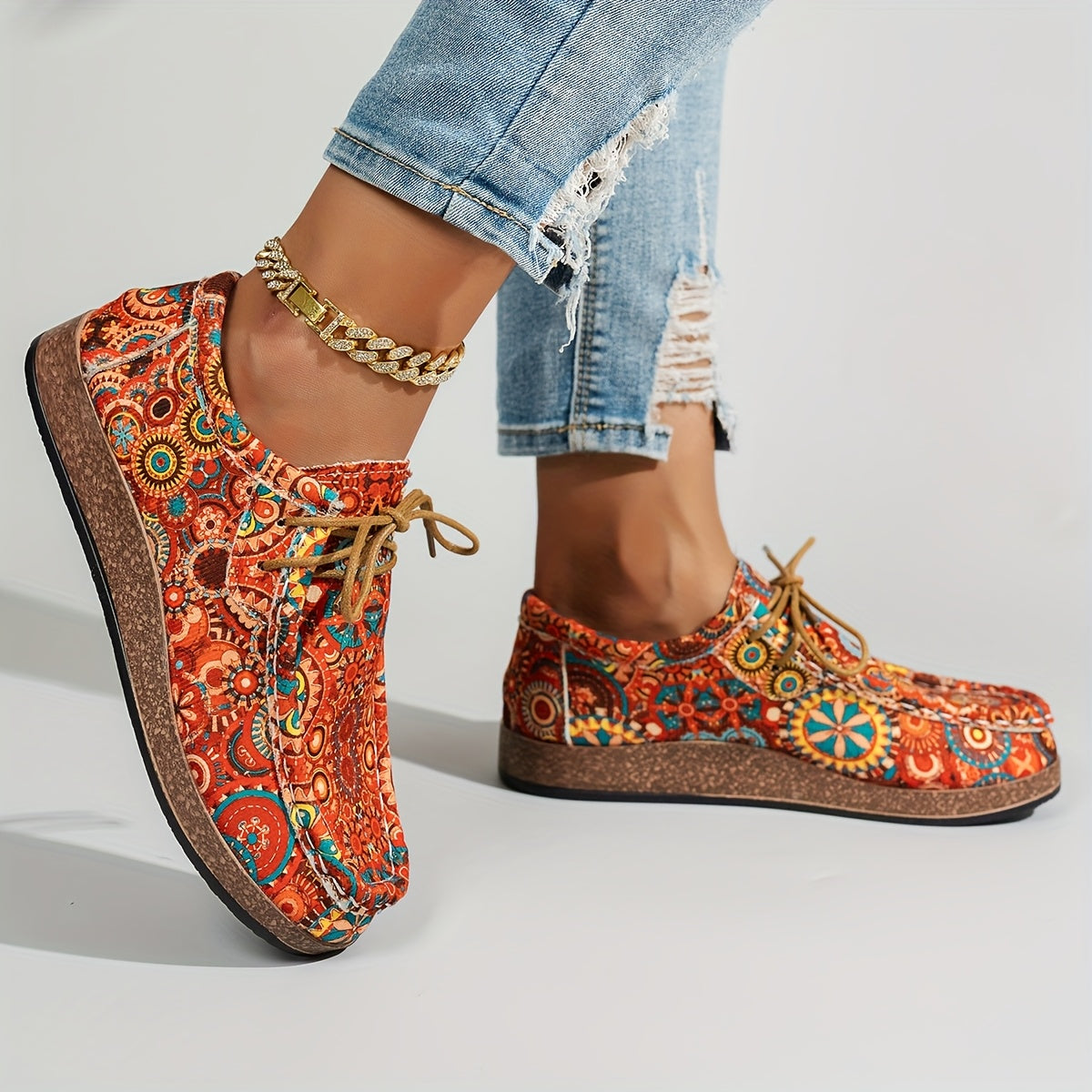 Women's Vintage Floral Lace-Up Shoes