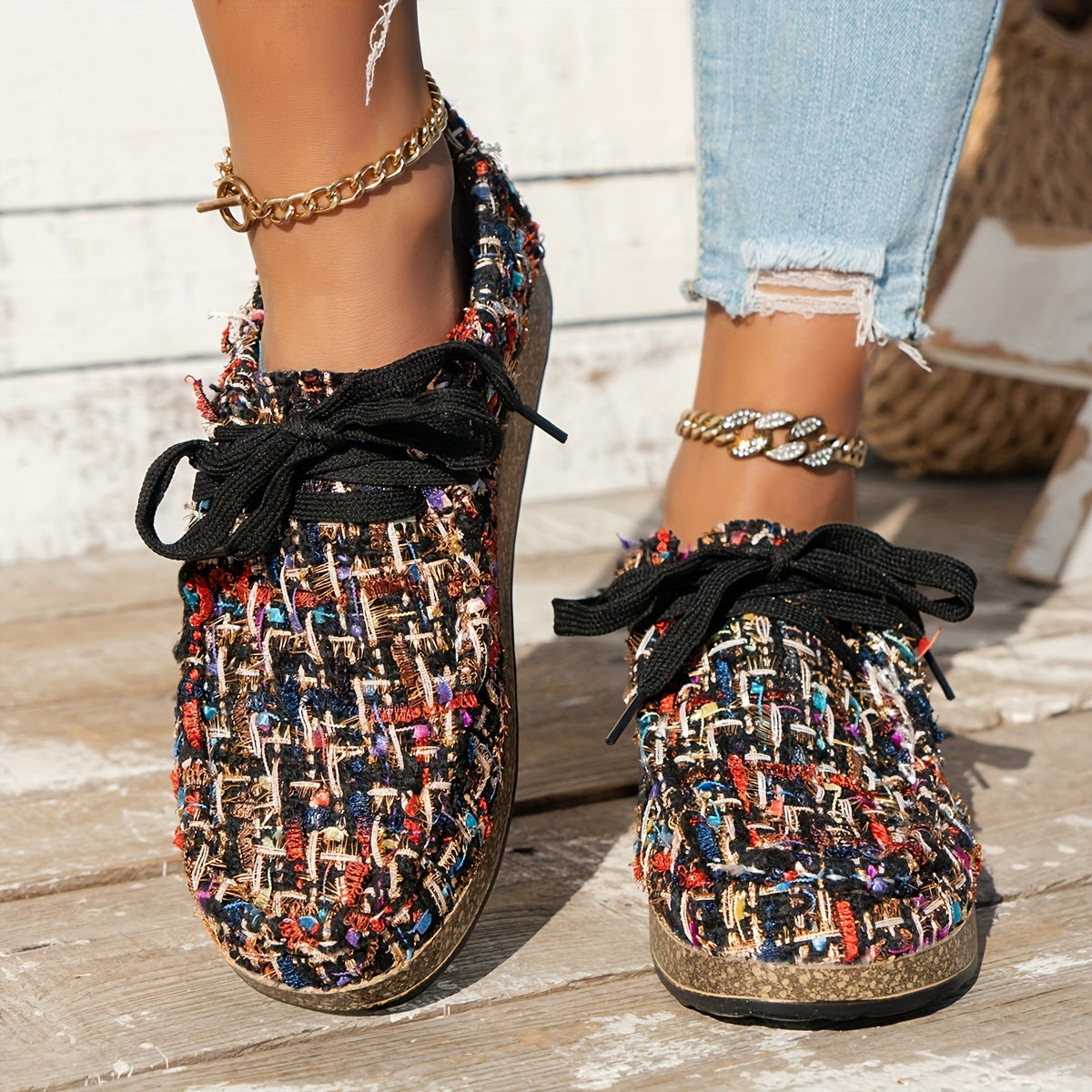 Women's Vintage Woven Lace-Up Shoes