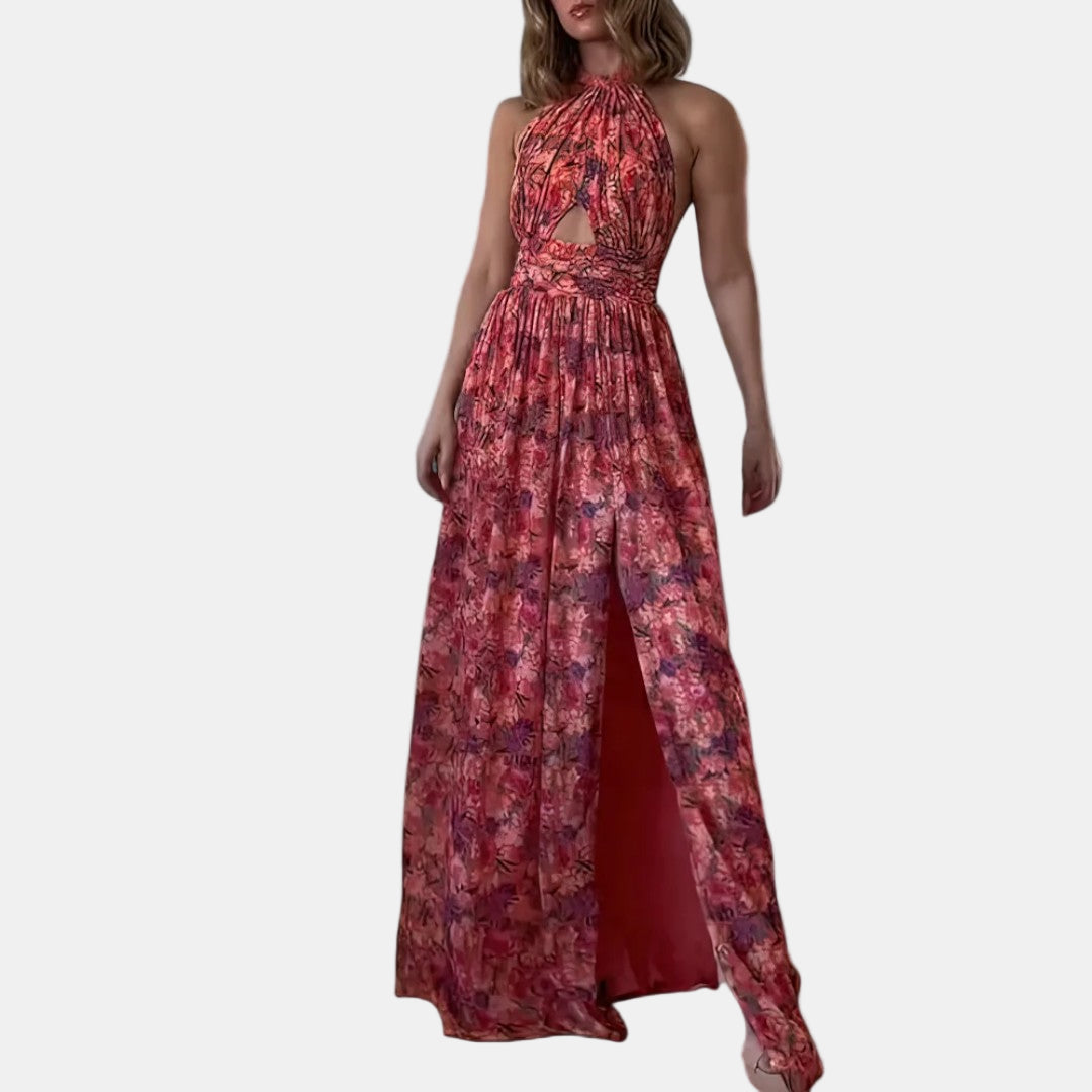 CASSIA | ELEGANT SIDE-SLIT FLORAL MAXI DRESS