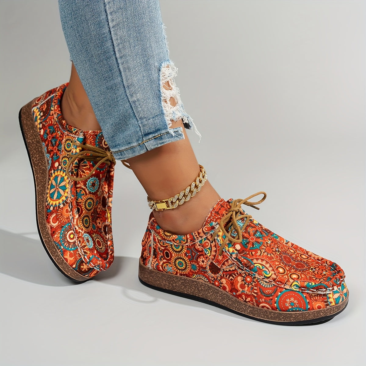 Women's Vintage Floral Lace-Up Shoes