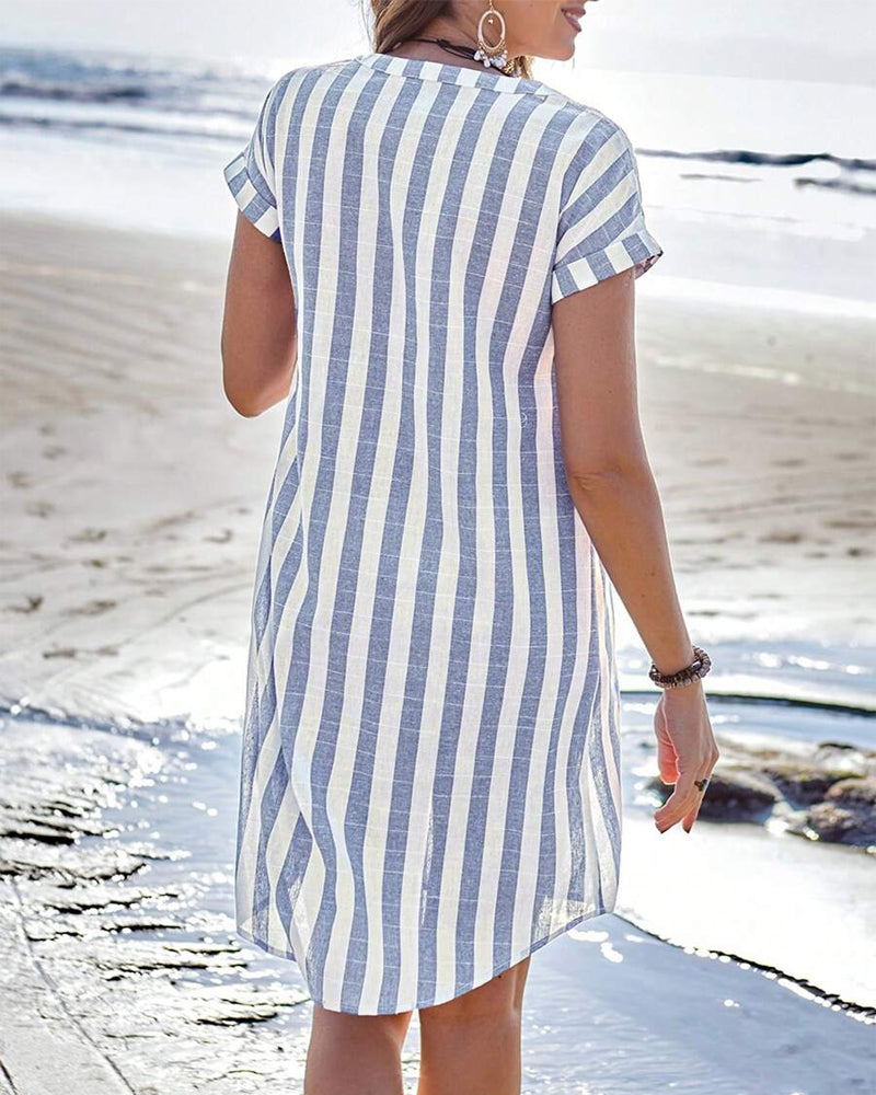 JULISSA⢠ā Elegant Striped Button Midi Dress