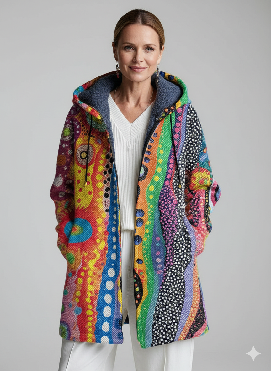 Abstract Colourful Stripes Polka Dot Painting Art Print Unisex Plush Thick Long-Sleeved Sweater Cardigan Coat