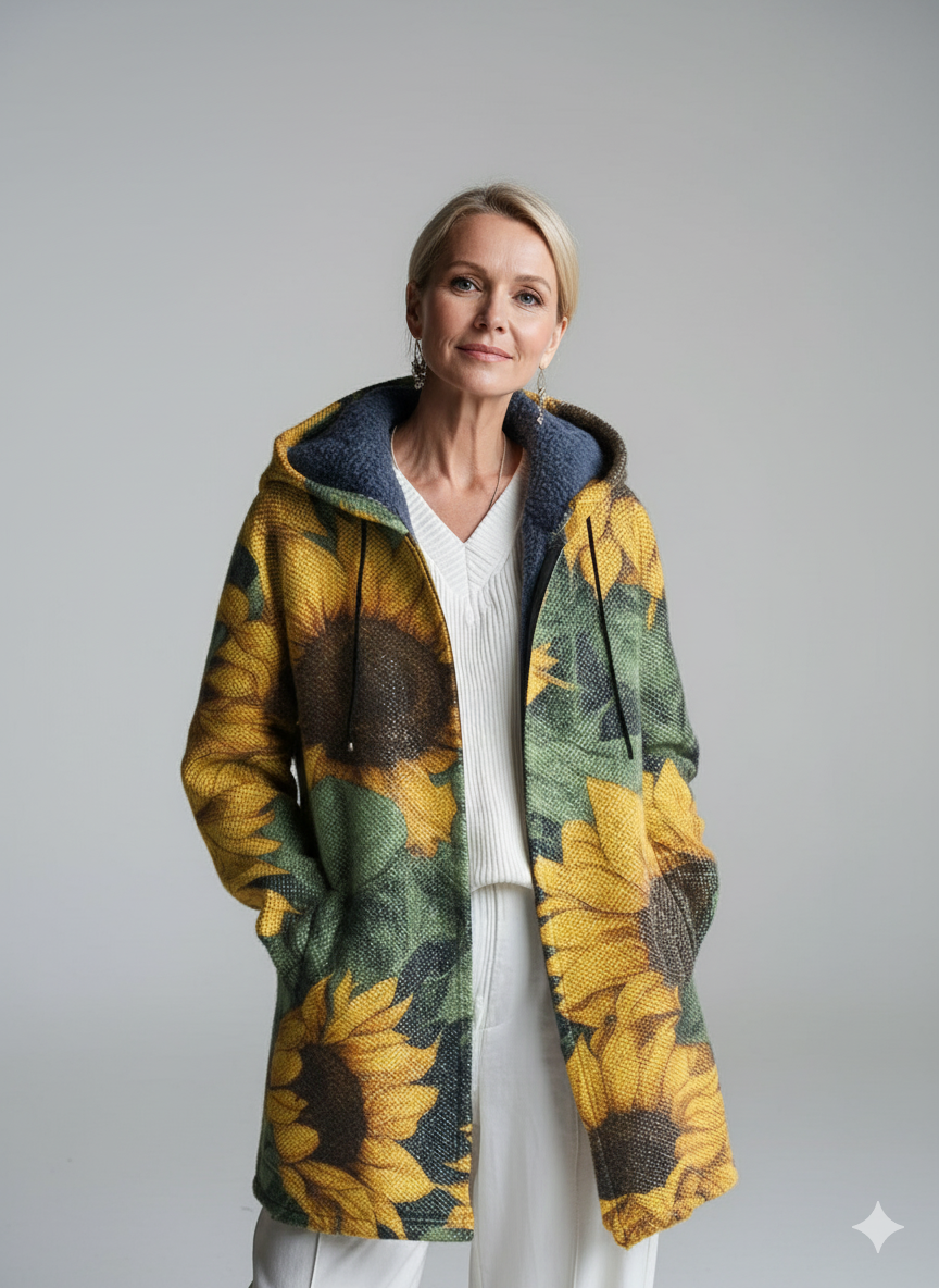 Beautiful Big Sunflower Painting Art Print Unisex Plush Thick Long-Sleeved Sweater Cardigan Coat