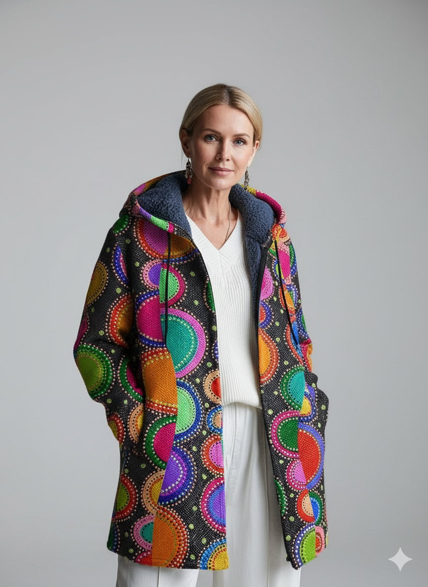 Abstract Colourful Semicircle Painting Art Print Unisex Plush Thick Long-Sleeved Sweater Cardigan Coat