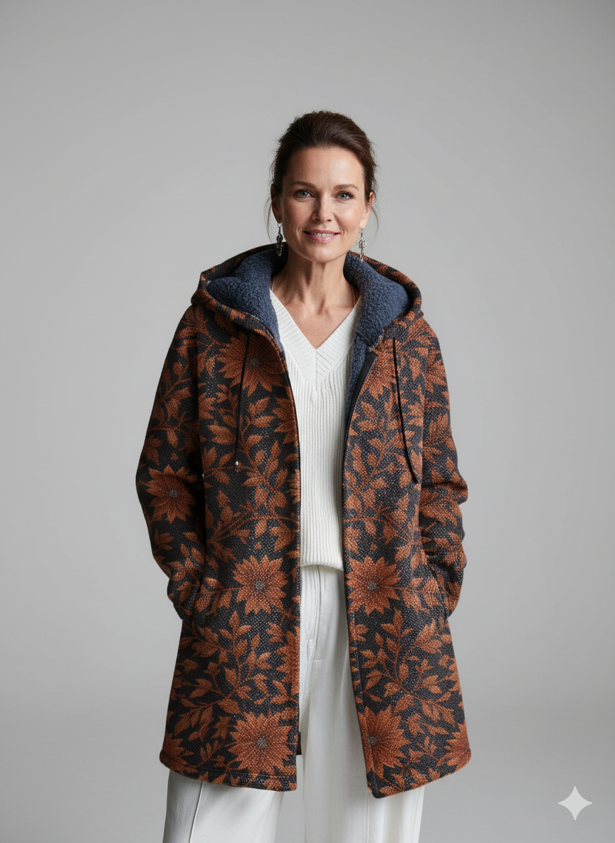 Vintage Ethnic Floral Art Print Unisex Plush Thick Long-Sleeved Sweater Cardigan Coat