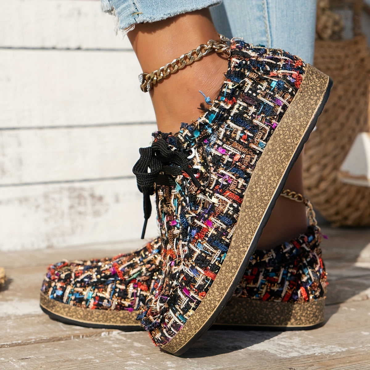 Women's Vintage Woven Lace-Up Shoes