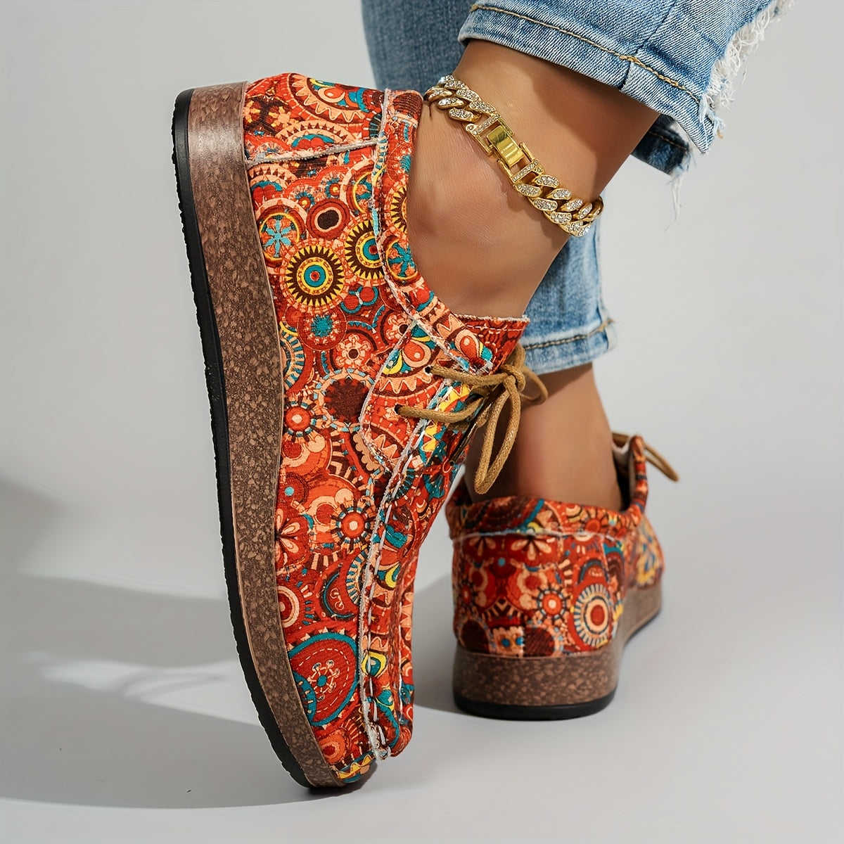 Women's Vintage Floral Lace-Up Shoes