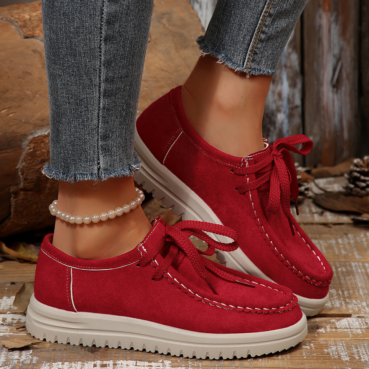 Women's Vintage Lace-Up Moccasin Shoes