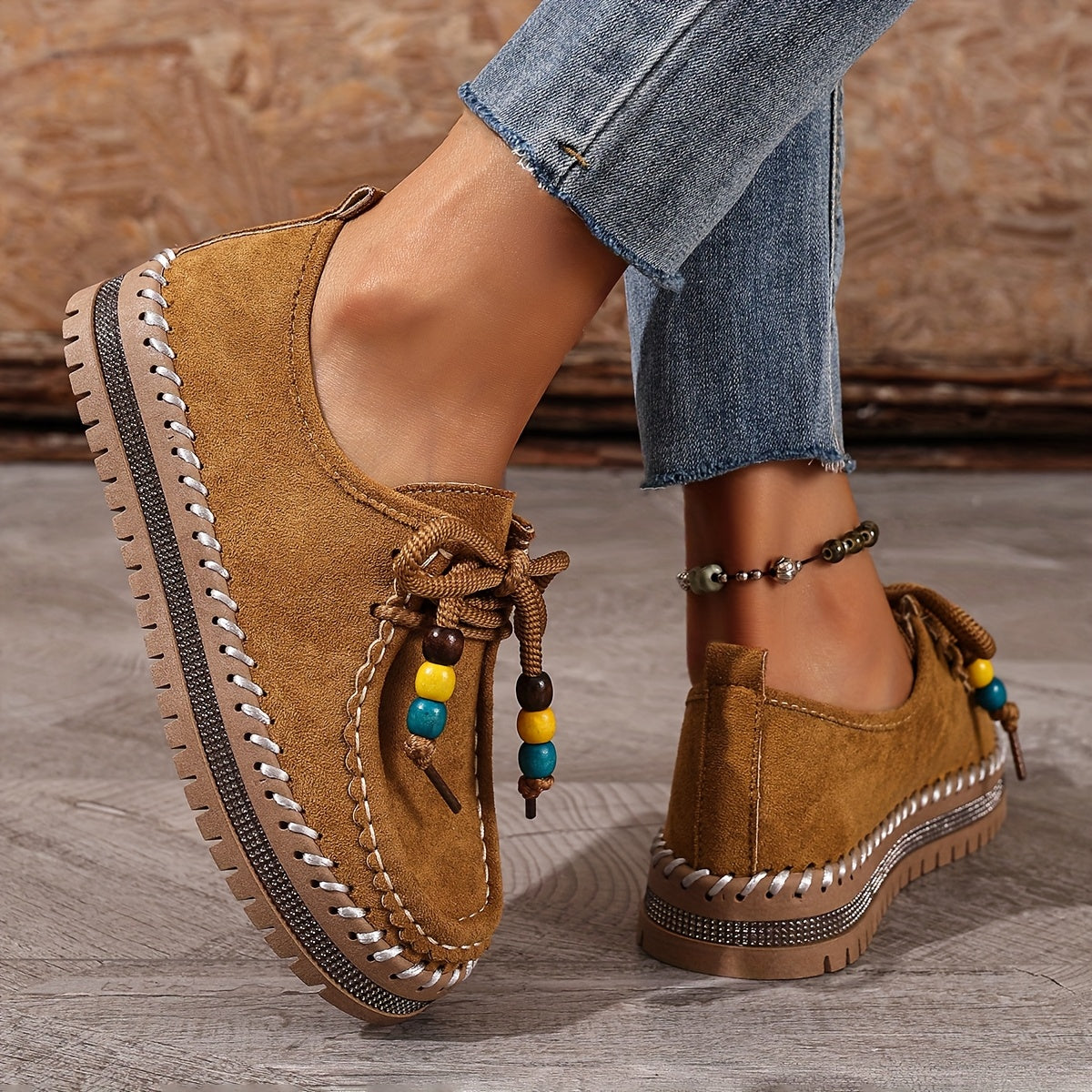 Women's Vintage Pearl Lace-Up Shoes