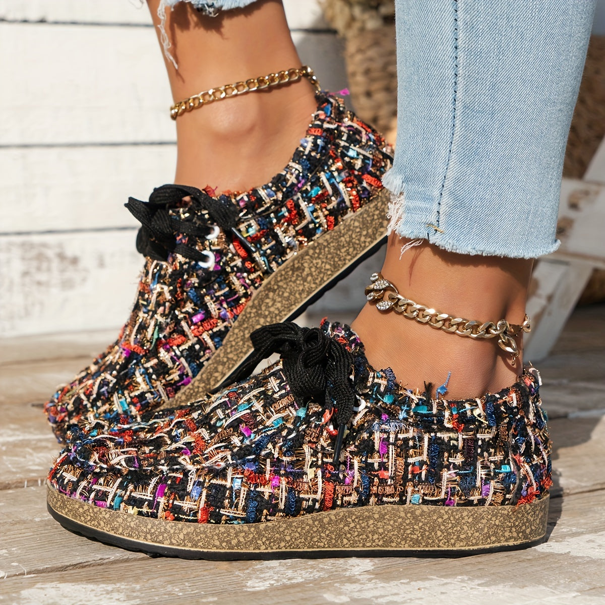 Women's Vintage Woven Lace-Up Shoes