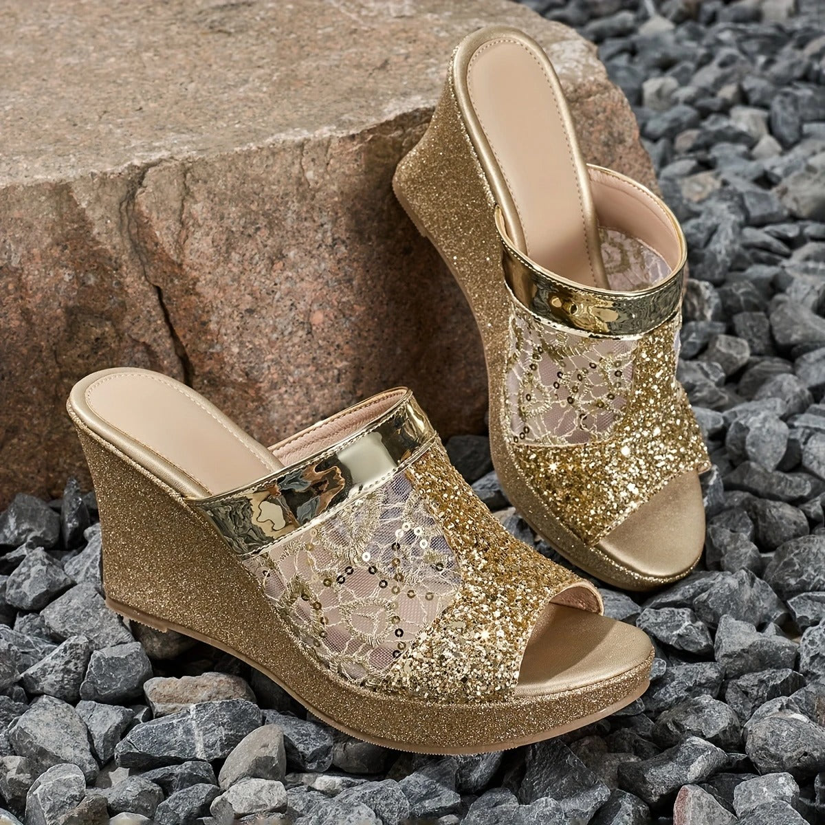 MARIEL | SEQUINED WEDGE HEELS