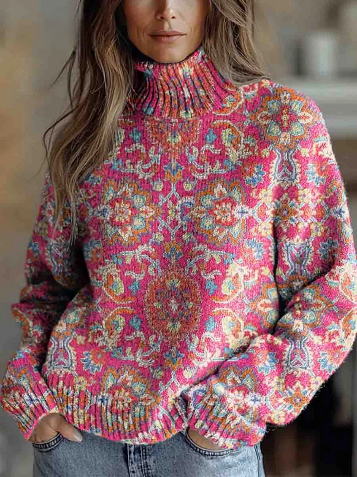 Francine | Retro ethnic floral pattern sweater