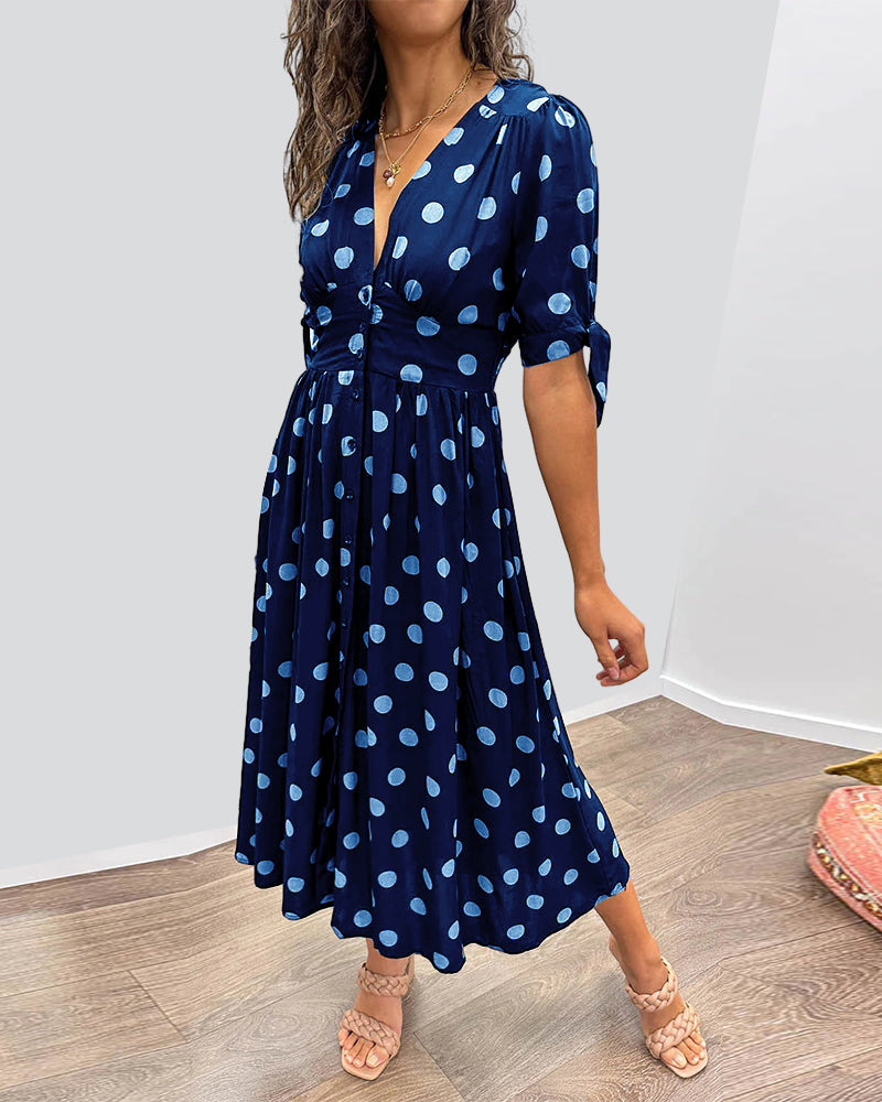 JESSY | STYLISH POLKA DOT V-NECK DRESS