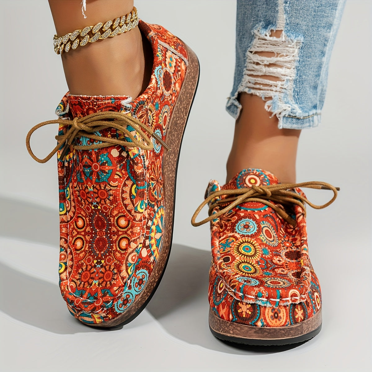 Women's Vintage Floral Lace-Up Shoes