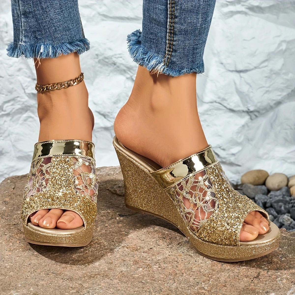 MARIEL | SEQUINED WEDGE HEELS