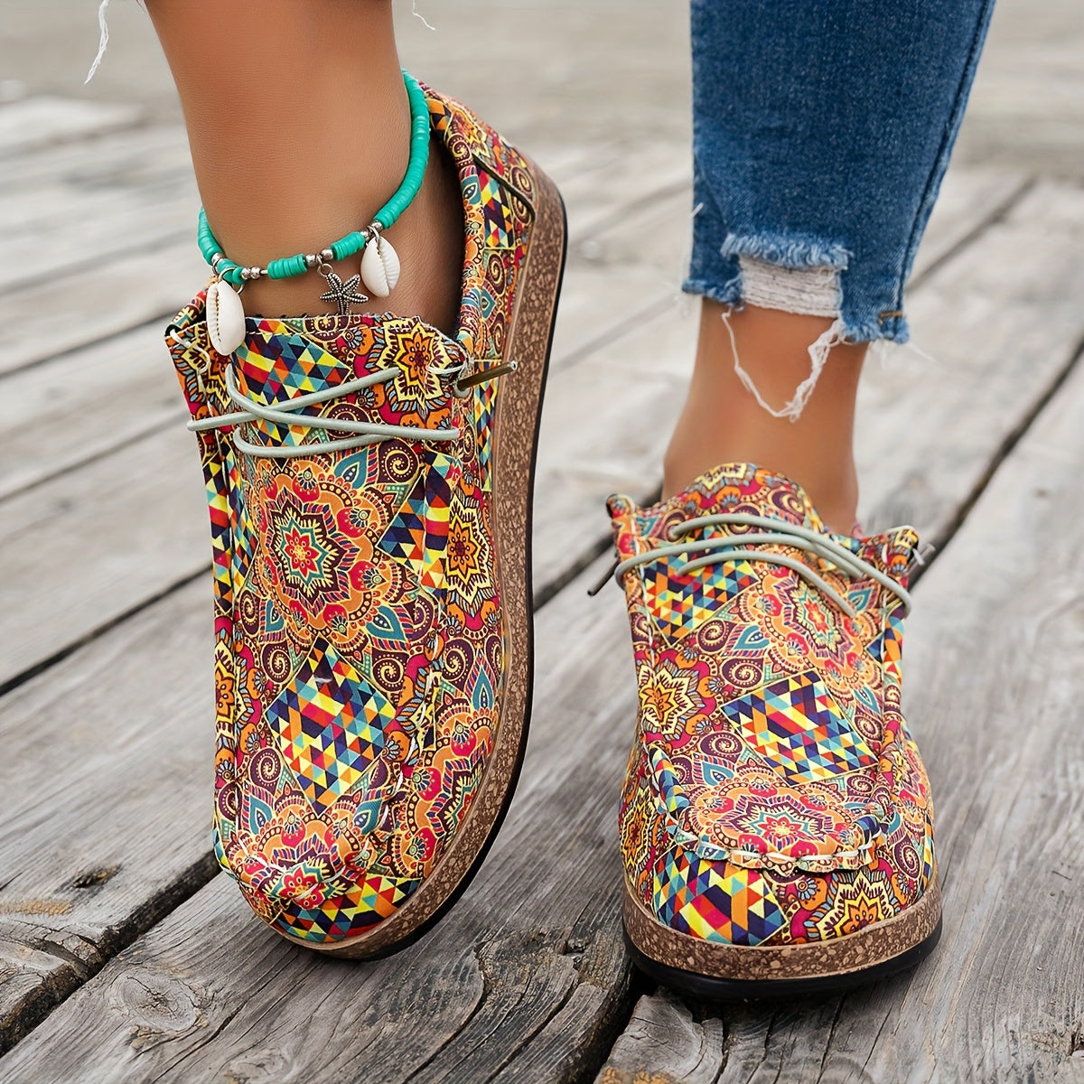 Women's Vintage-Style Shoes with Colorful Paisley Pattern