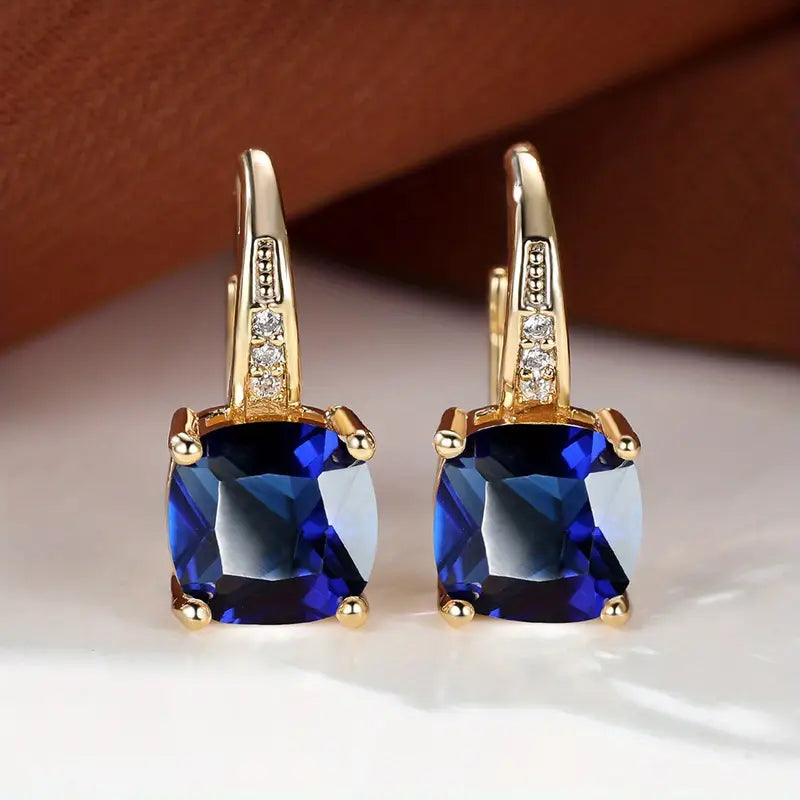 Gold Hoop Earrings with Mystic Sapphire Stone