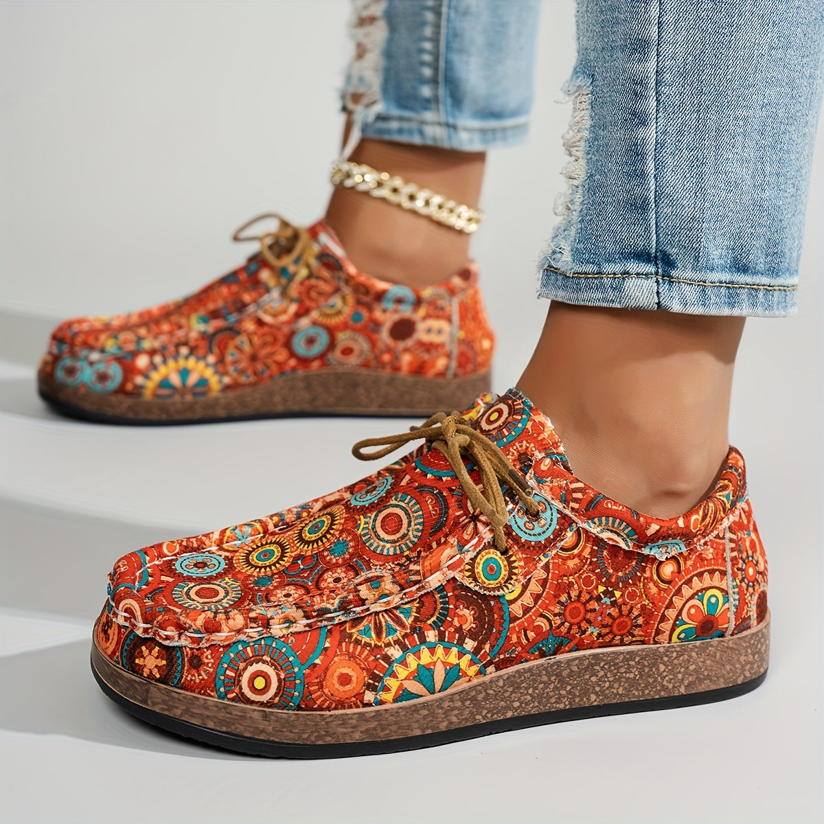 Women's Vintage Floral Lace-Up Shoes