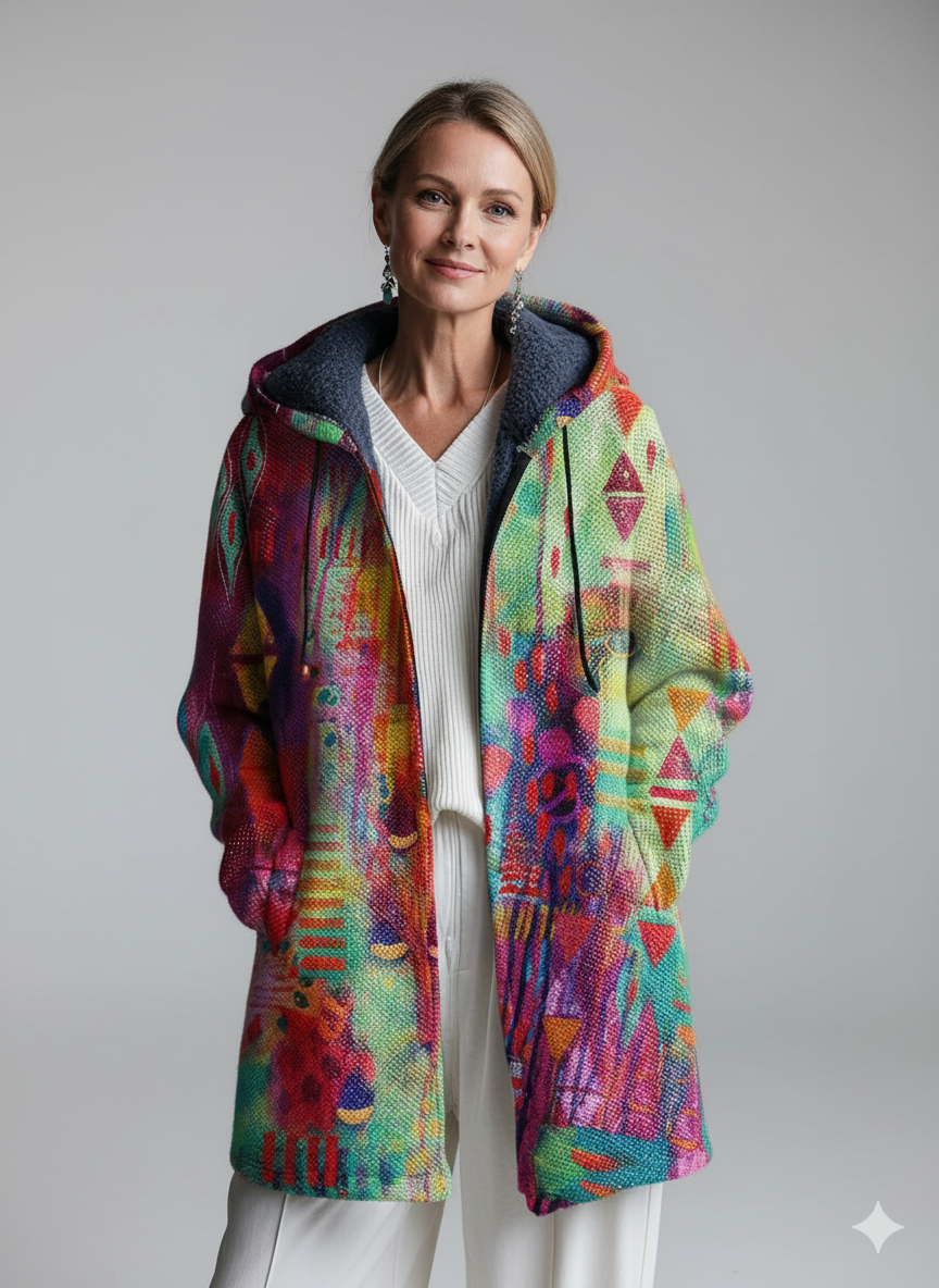 Beautiful Colourful Abstract Geometric Graffiti Painting Art Print Unisex Plush Thick Long-Sleeved Sweater Cardigan Coat