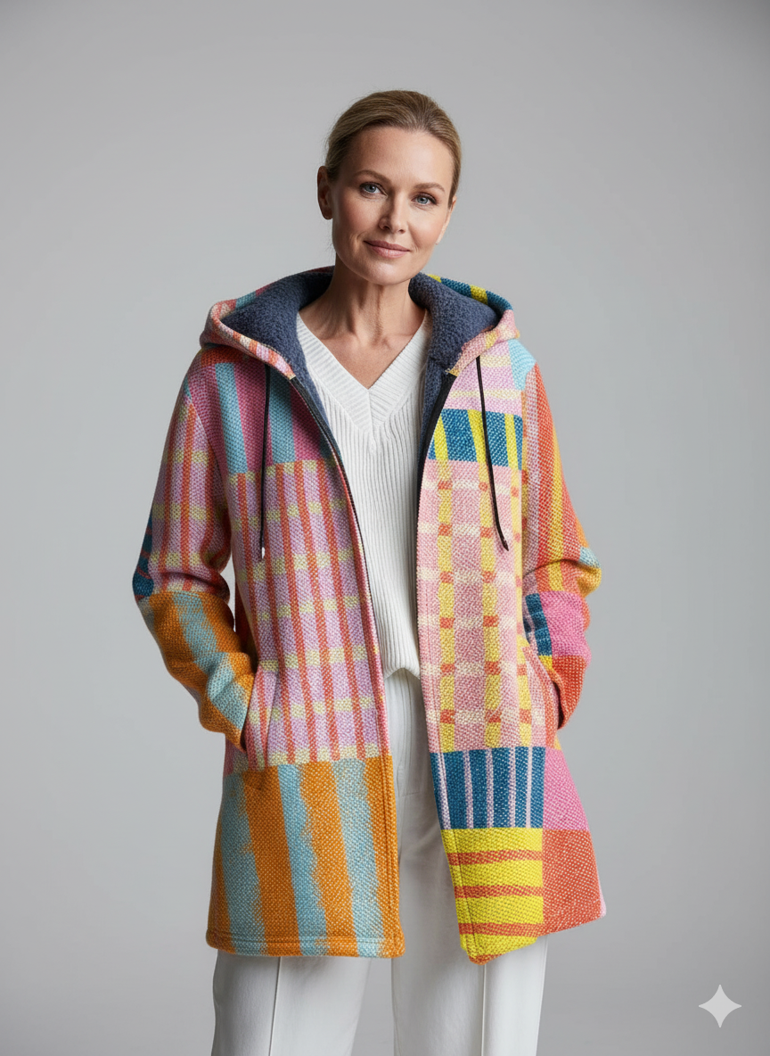 Beautiful Colourful Striped Painting Art Print Unisex Plush Thick Long-Sleeved Sweater Cardigan Coat