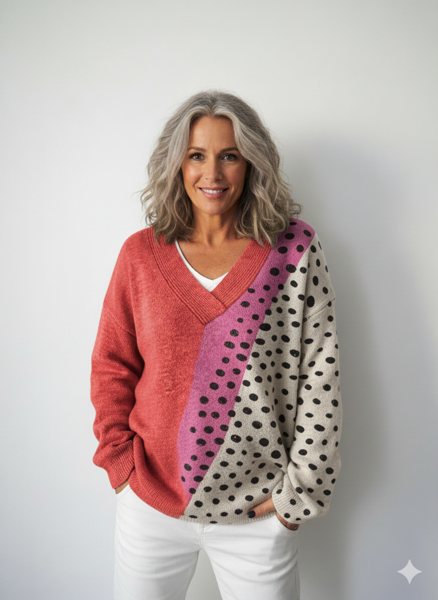 Art Print Knit V-neck Pullover Sweater