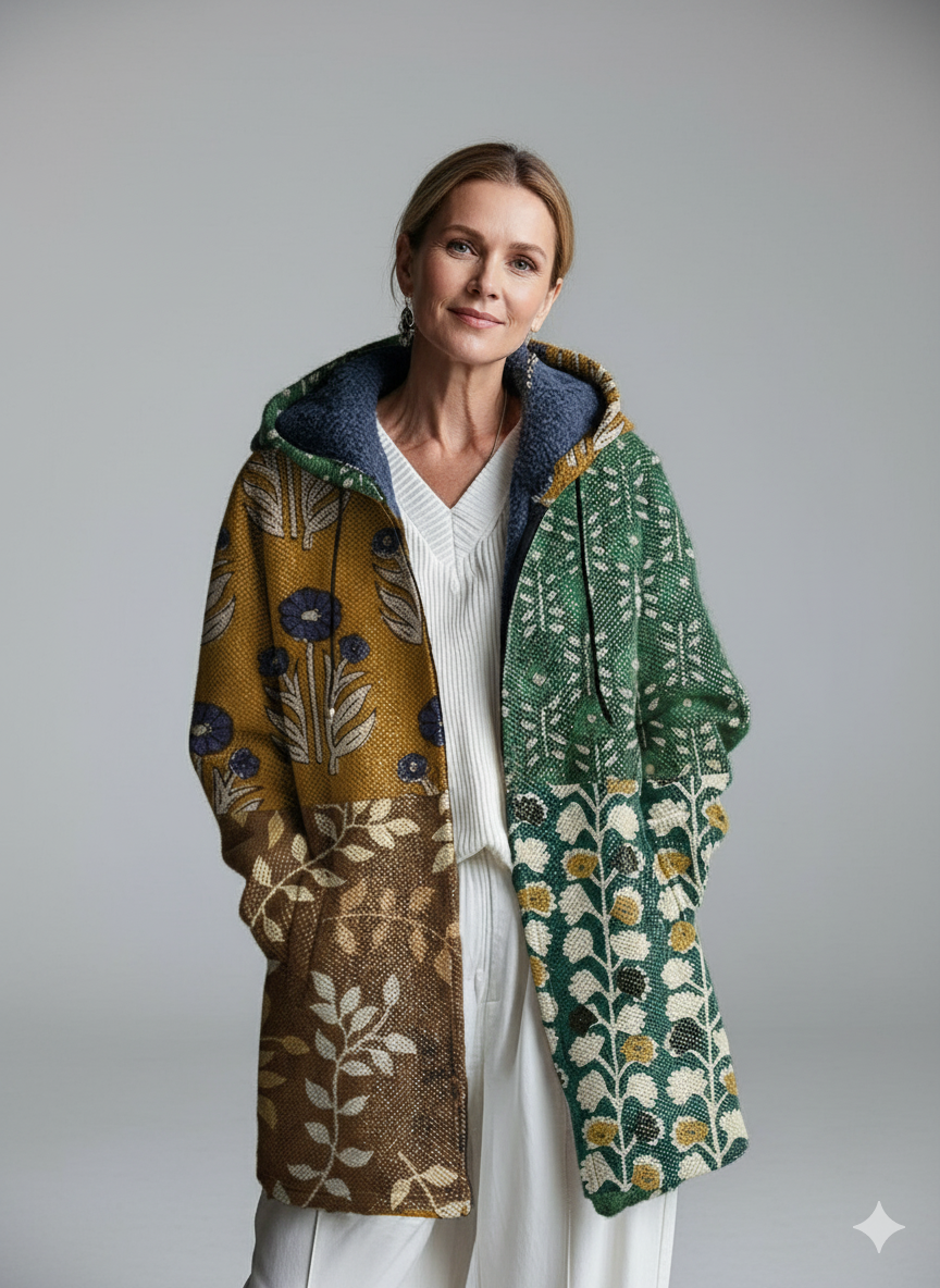 Vintage Ethnic Floral Botanical Painting Art Print Unisex Plush Thick Long-Sleeved Sweater Cardigan Coat