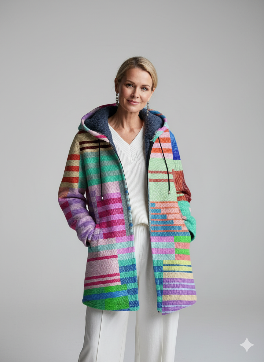 Beautiful Colourful Geometric Check Art Print Unisex Plush Thick Long-Sleeved Sweater Cardigan Coat
