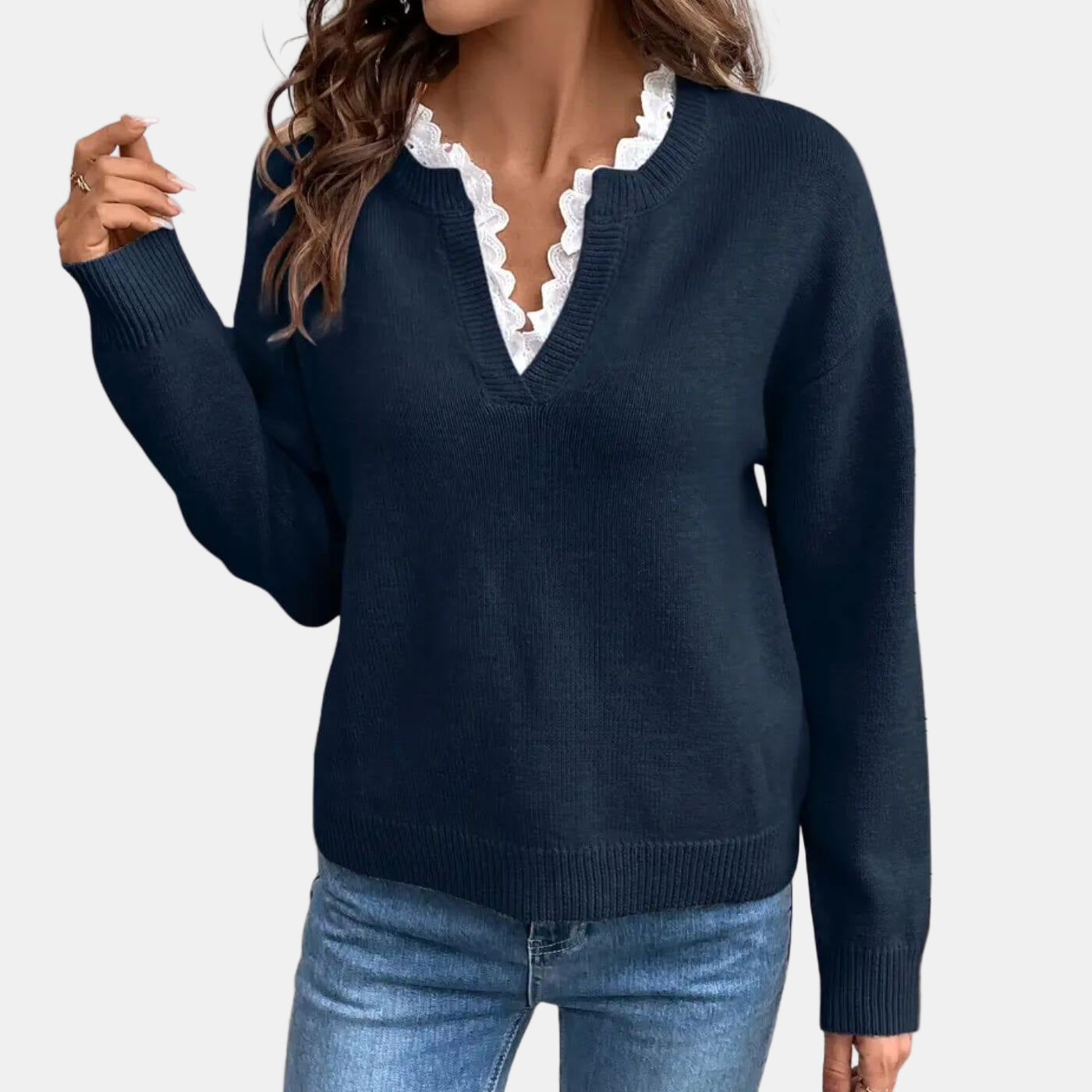 Rhea | Elegant Lace-Collared Sweater