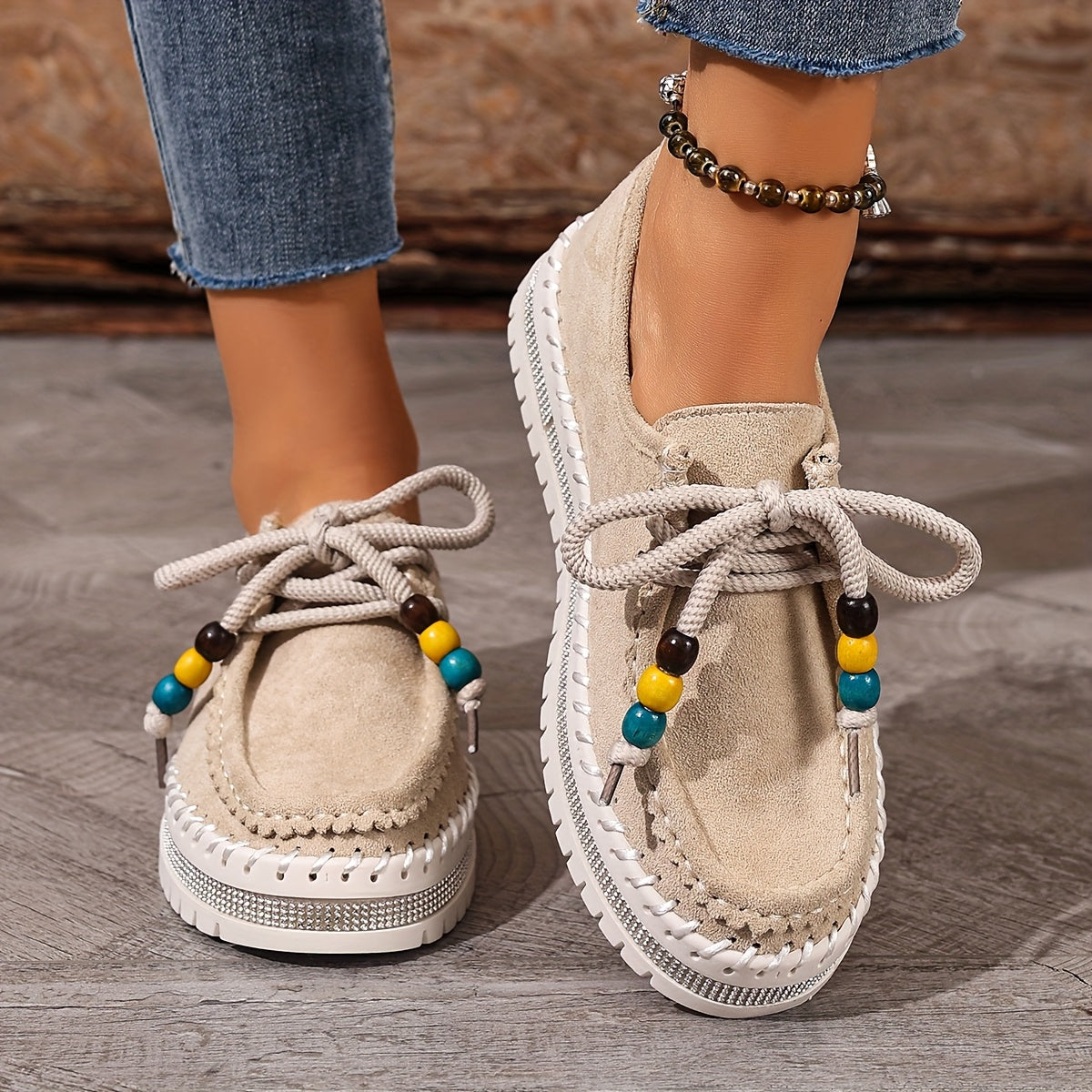 Women's Vintage Pearl Lace-Up Shoes