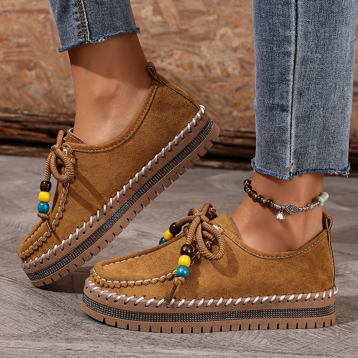 Women's Vintage Pearl Lace-Up Shoes